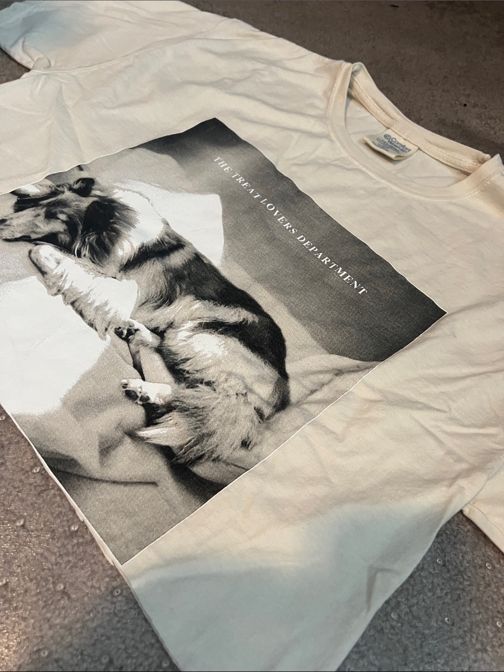 The Treat Lovers Department Cream Dog Graphic Tee Cropped Top